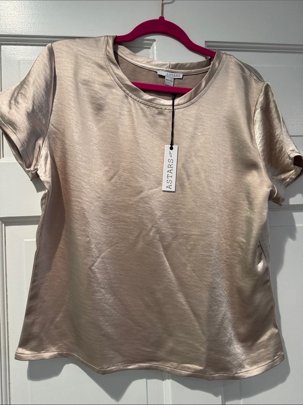 Astars Metallic Satin Short Sleeve Top - Champagne Gold